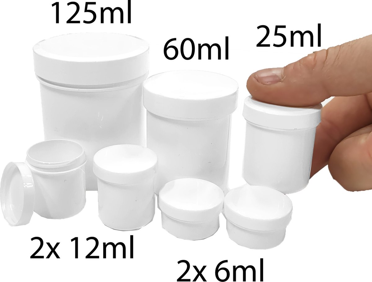 plastic potjes met deksel mix 7 stuks